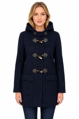 Michael Kors Navy Wool Blend Hooded Duffle Coat Women’s Small Toggle Front